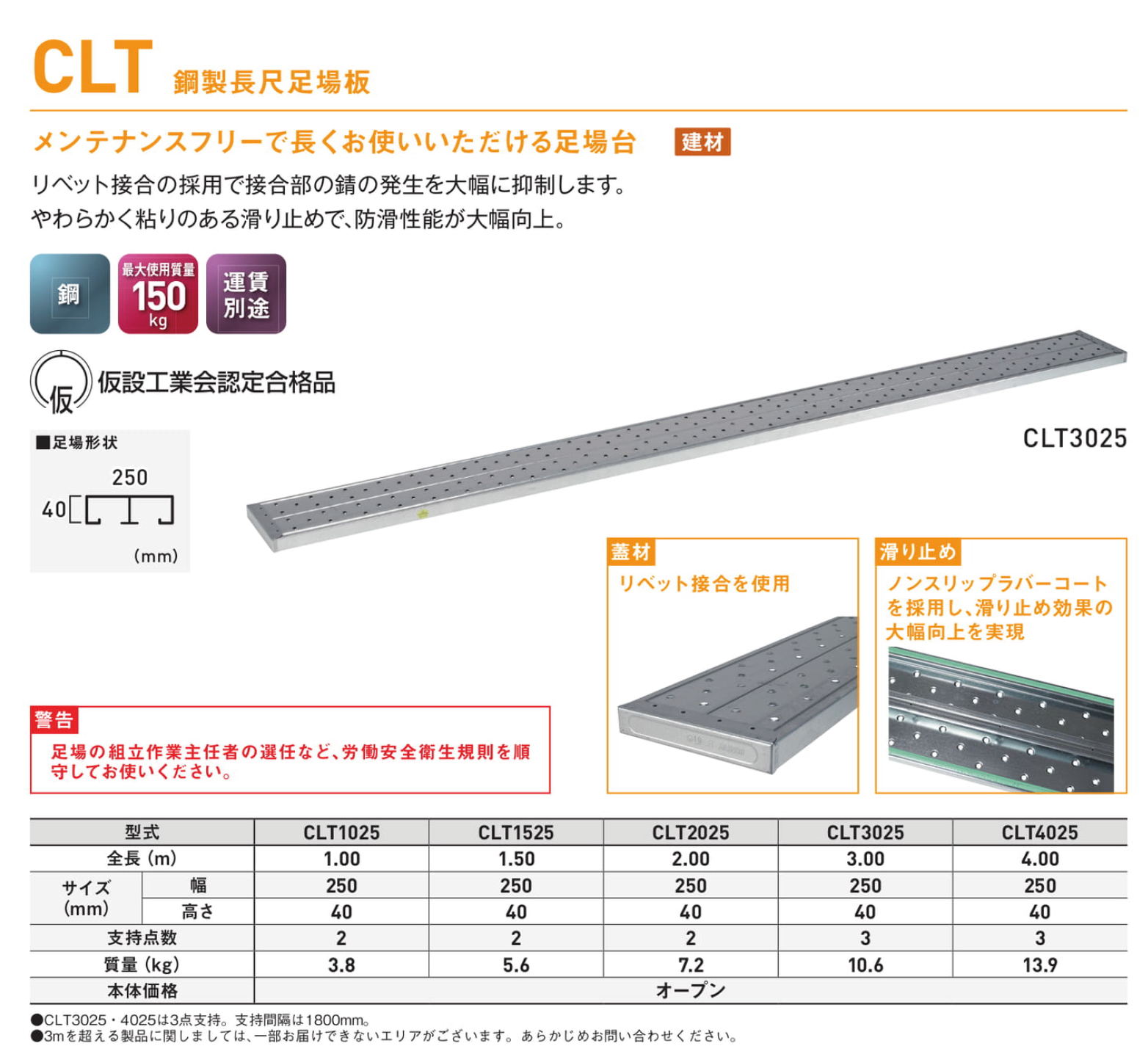 アルミ製長尺足場板 CLT｜足場カエル｜新品中古の足場・仮設資材の販売